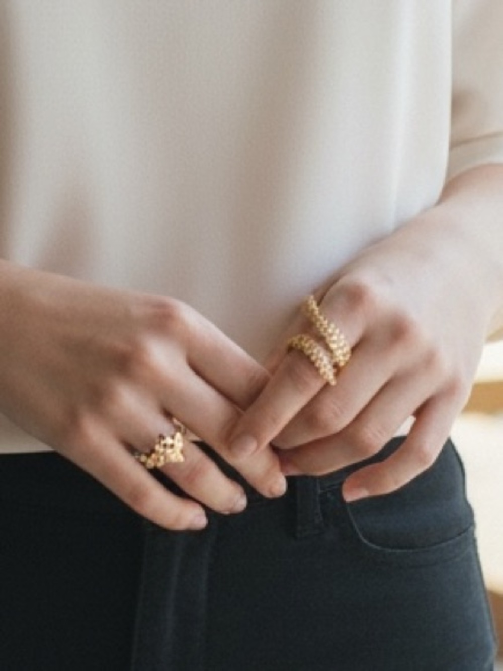 A Stunning Gold Pavé Crystal Leaf Wrap Ring Size 9 | Botanical Fern Olive Branch